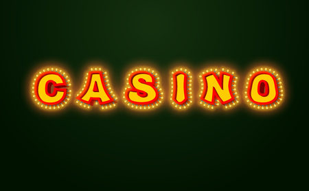Casino sign with glowing lights. Retro light bulb plate. Vintage banner Shiny lamps. nightclub signのイラスト素材