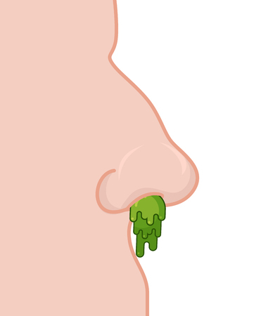 Booger nose. Green slime dripping from his nostril. Large Snot  in narisのイラスト素材