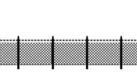 Boundary fence with barbed wire. Border Protection. Protectionsのイラスト素材
