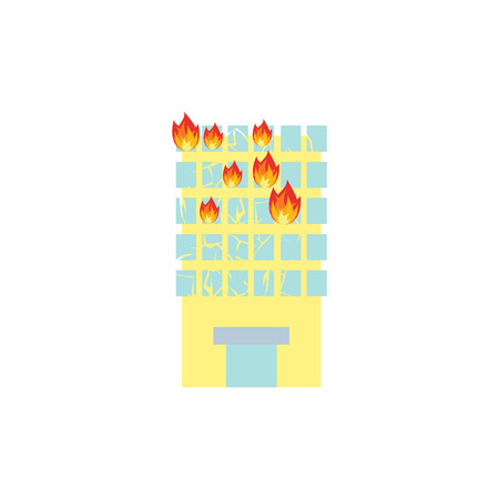 Fire in building. Flames from office windows. Arson home. Burn facility. Spontaneous disaster. Apocalypse on earthのイラスト素材