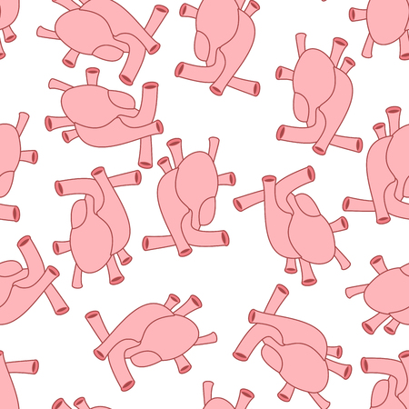 Heart anatomy body seamless pattern. Atrial and ventricular pattern. Veins and arteries background. Anatomical textureのイラスト素材