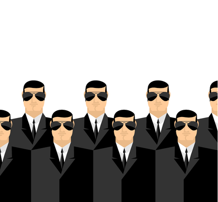 Bodyguards in dark suits and dark glasses. Secret Service agents. Protecting securityのイラスト素材