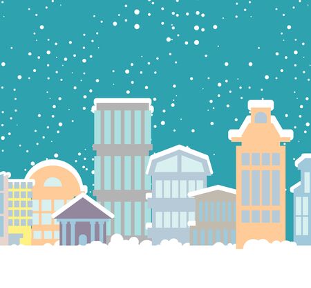 Winter Christmas City. Buildings in snow. Snowfall in town. New Year backgroundのイラスト素材