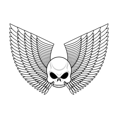 Skull with wings emblem. Flying skeleton headのイラスト素材