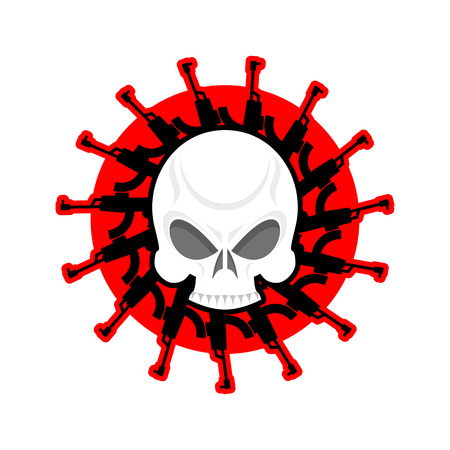 Skull and guns. Head of skeleton and rifles. Military emblem. Army . War badgeのイラスト素材