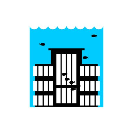 Flood Building. Flooding house. many of water architecture. Deluge institution. spontaneous disaster. Tsunami cataclysm cityのイラスト素材