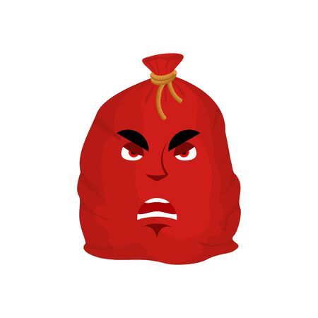 Santa bag angry emotion. Red Christmas sack with gift Emoji. sackful of gifts isolated
のイラスト素材