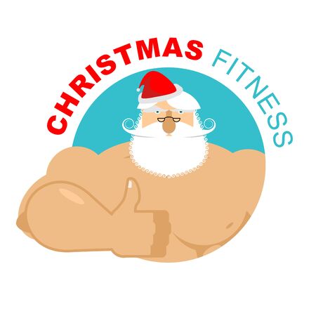 Christmas fitness. Strong Santa thumbs up. Holiday Training. Gesture of hand is all rightのイラスト素材