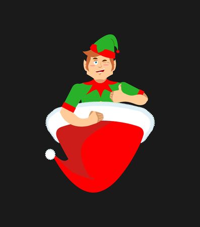 Santa cap and elf. Little Claus assistant. Christmas red hatのイラスト素材