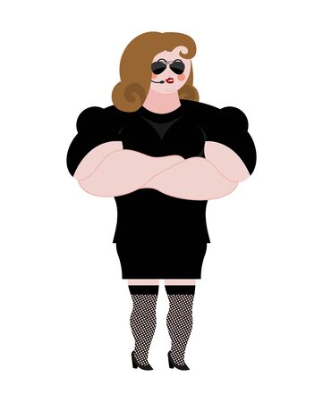 Female Bodyguard. Strong Woman guard at  nightclub. Black suit and hands-free. Lady Security on white background. protection and professional teamworkのイラスト素材