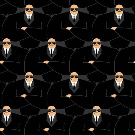 Bodyguard pattern. Strong guard at nightclub. Black suit and hands-free. Security man ornament. Protection and professional teamworkのイラスト素材