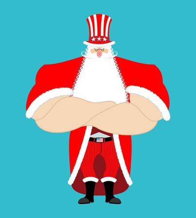 Santa Uncle Sam. American Christmas Claus. Winter cylinder. Patriotic grandfather white beard. US National new year heroのイラスト素材