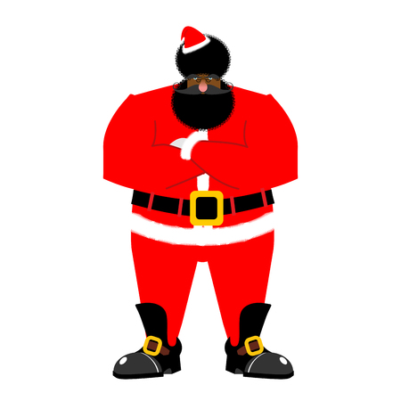 Grumpy black Santa. Angry African Claus. irate Christmas Aframerican. Bad guy for new year. Xmas toughのイラスト素材