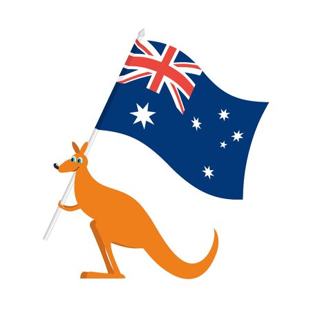Australia Day emblem holiday. Kangaroos and Australian flag. Logo for traditional feastのイラスト素材