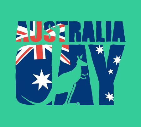 Australia Day emblem holiday. Kangaroos and Australian flag. Logo for traditional feastのイラスト素材