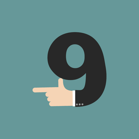 number 9 letter businessman hand font. It shows finger print. Arm symbol nine alphabet. Sign of ABCのイラスト素材