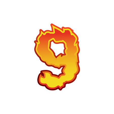 Number 9 fire. Flames Font nine. Tattoo alphabet character. fiery sign ABCのイラスト素材