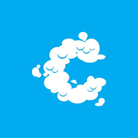 Letter C cloud font symbol. White Alphabet sign on blue skyのイラスト素材