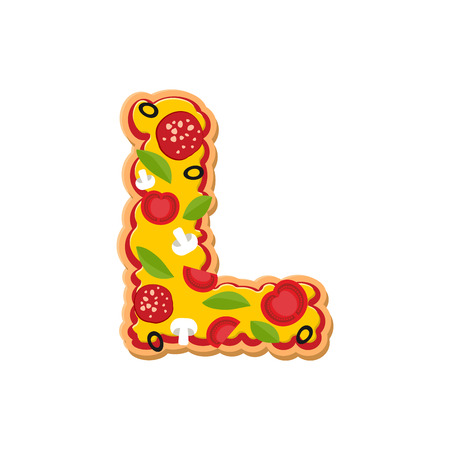 Letter L pizza font. Italian meal alphabet. Lettring fast foodのイラスト素材