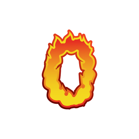 Number 0 fire. Flames Font zero. Tattoo alphabet character. fiery sign ABCのイラスト素材
