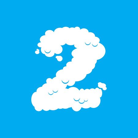 Number 2 cloud font symbol. White Alphabet sign two on blue skyのイラスト素材
