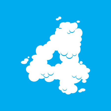 Number 4 cloud font symbol. White Alphabet sign four on blue skyのイラスト素材