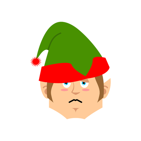 Christmas Elf sad Emoji. Santa helper sorrowful emotionのイラスト素材