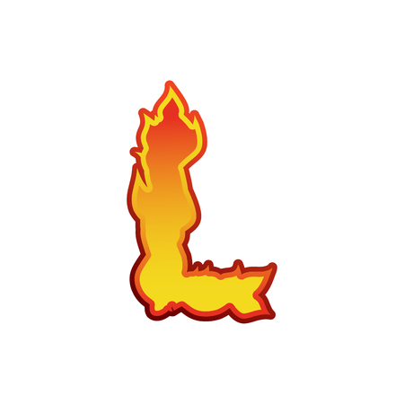Letter L fire. Flames font lettering. Tattoo alphabet character. fiery sign alphabetのイラスト素材