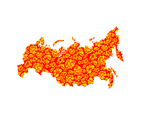 Map of Russia folk Traditional Khokhloma painting. National Russian territory landのイラスト素材
