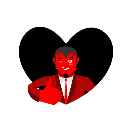 Love of Satan. Devil and black heart. Thumb up. Red Daemonのイラスト素材