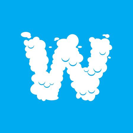 Letter W cloud font symbol. White Alphabet sign on blue skyのイラスト素材