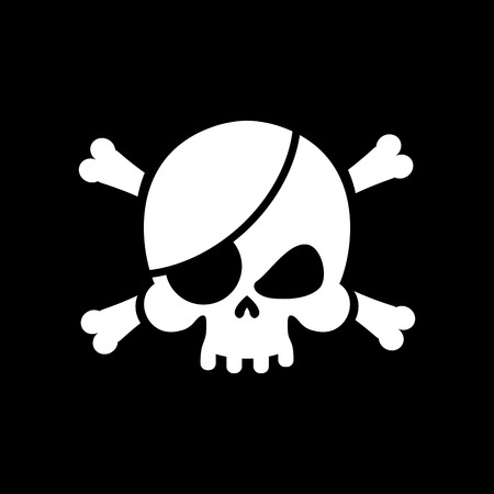 Pirate flag skull. Black Banner filibuster. Head skeleton pirates bannerのイラスト素材
