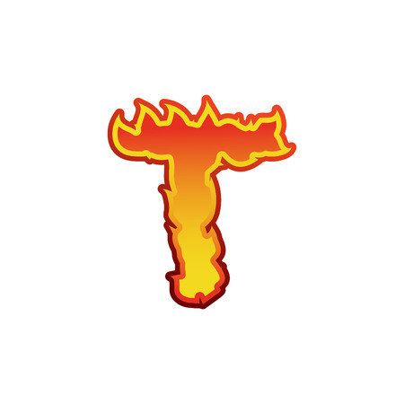 Letter T fire. Flames font lettering. Tattoo alphabet character. fiery sign alphabetのイラスト素材