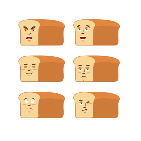 Bread emoji. emotion set. Aggressive and good rooty face. Surprised and sleep. piece of bread avatar collectionのイラスト素材