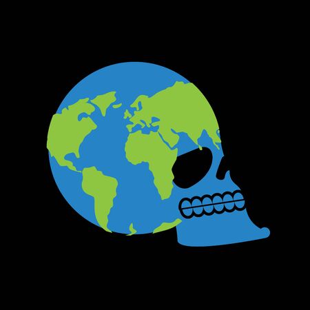 Earth skull. head of skeleton is planet. Continents and Oceans. global Deathのイラスト素材