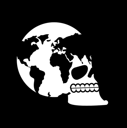 Earth skull. head of skeleton is planet. Continents and Oceans. global Deathのイラスト素材