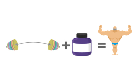 Barbell plus sports nutrition is equal to athlete. Fitness Mathematics. Bodybuilding Formulaのイラスト素材