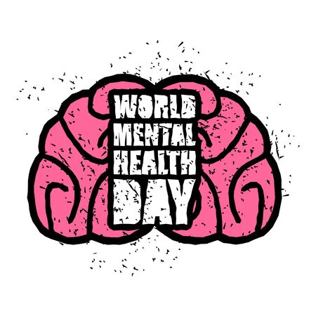 World Mental Health Day emblem. Symbol of human Brain. Grunge style. Brush and splashes.のイラスト素材
