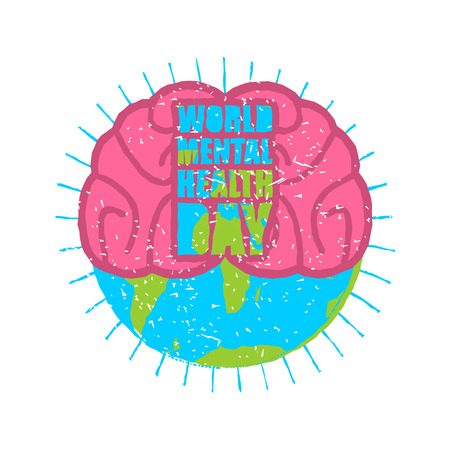 World Mental Health Day. Brain and earth. Grunge style. Brush and splashes.のイラスト素材