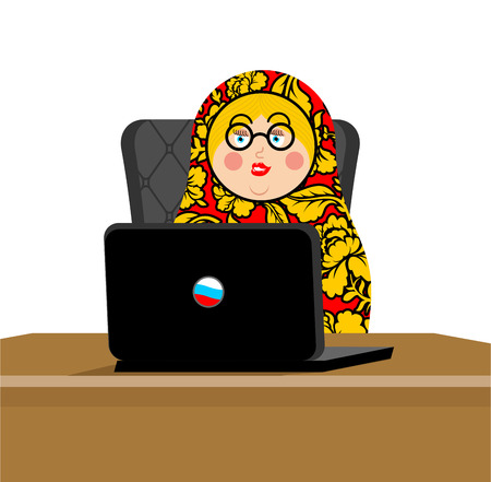 Matryoshka and laptop. IP technology in Russia. Traditional folk toy. Nested dollのイラスト素材
