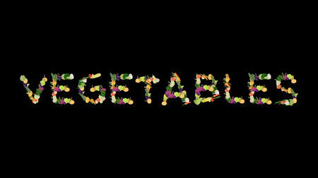 Vegetables lettering. Letters of potatoes and peppers. Cabbage and beet. Vegan Typographyのイラスト素材