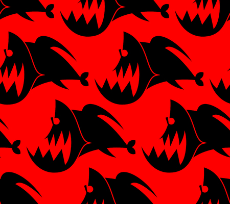 Piranha seamless pattern. Marine Predator fish Amazon texture. Toothy river animal backgroundのイラスト素材