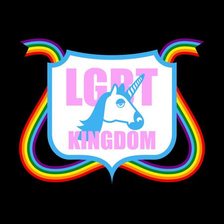 LGBT Kingdom of Emblem Shield sign. Unicorn and rainbow.のイラスト素材