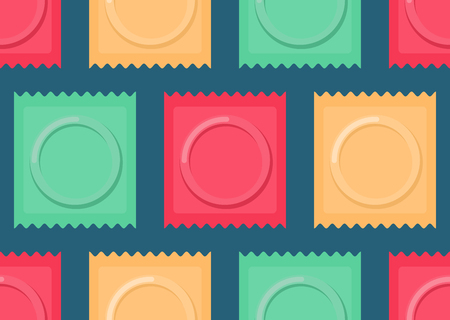 Set color Condom packed seamless pattern. Contraceptive background. Sex protection textureのイラスト素材
