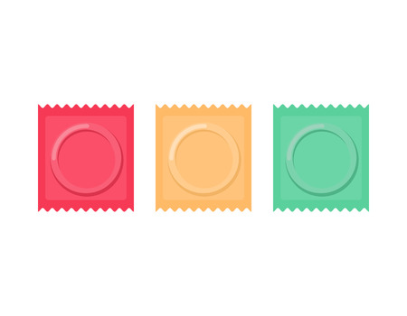 Set color Condom packed isolated. Contraceptive on white background. Sex protectionのイラスト素材