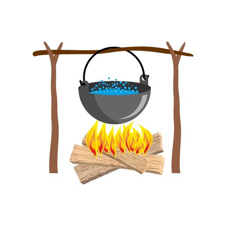 boiler with camping. Campfire place. boiler and firewoodのイラスト素材