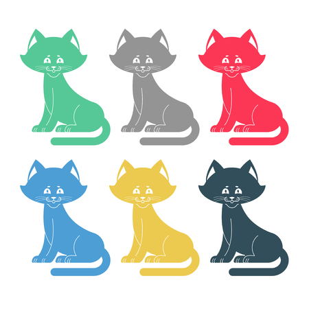 Colored cats set icon. Multicolored pet collection.のイラスト素材