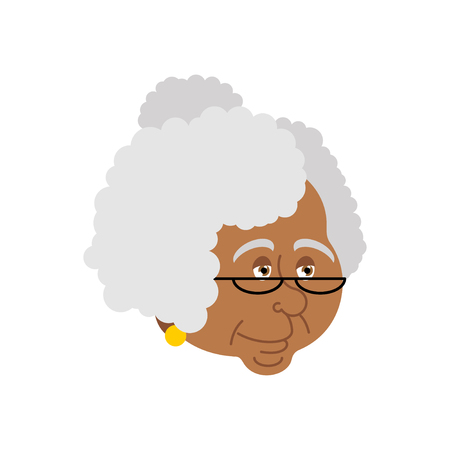 Grandmother African-American portrait. Old woman face. crone isolated. gammer with glassesのイラスト素材