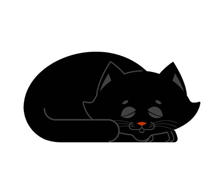 Sleeping cat black isolated. kitten be asleep. sleep pet.のイラスト素材