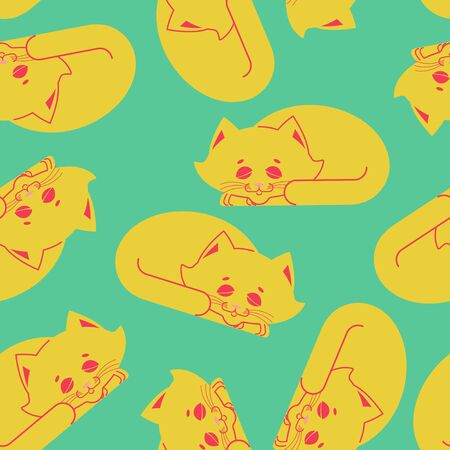 Sleeping cat pattern. kitten be asleep seamless texture. sleep pet backgroundのイラスト素材